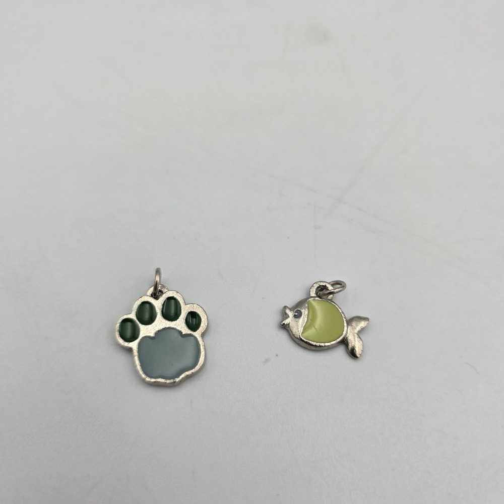 2‎ Bracelet Charms Green Blue Cat Paw & Green Fish SilverTone for Bracelets